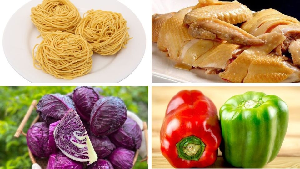 Nguyên liệu cho món mì xào gà rau củ