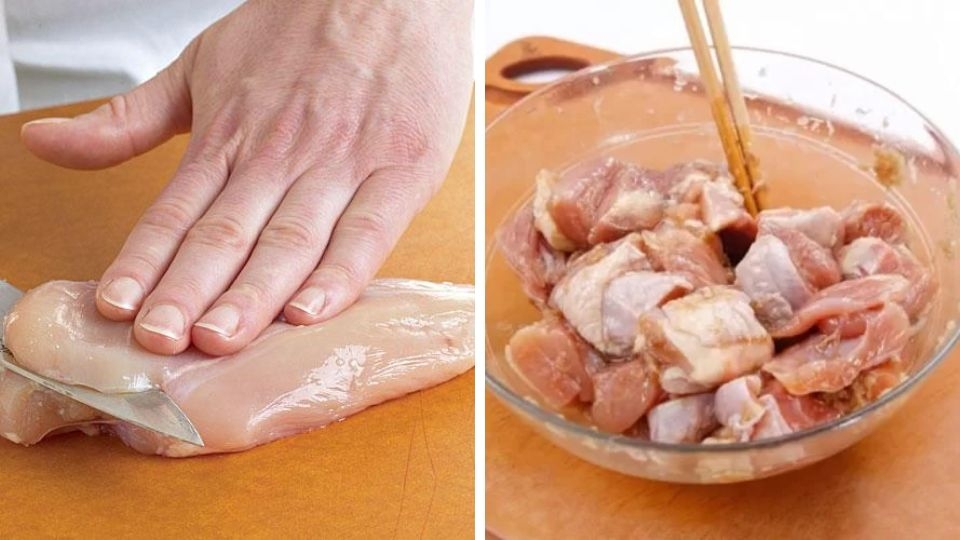 Sơ chế thịt gà và ướp thịt gà