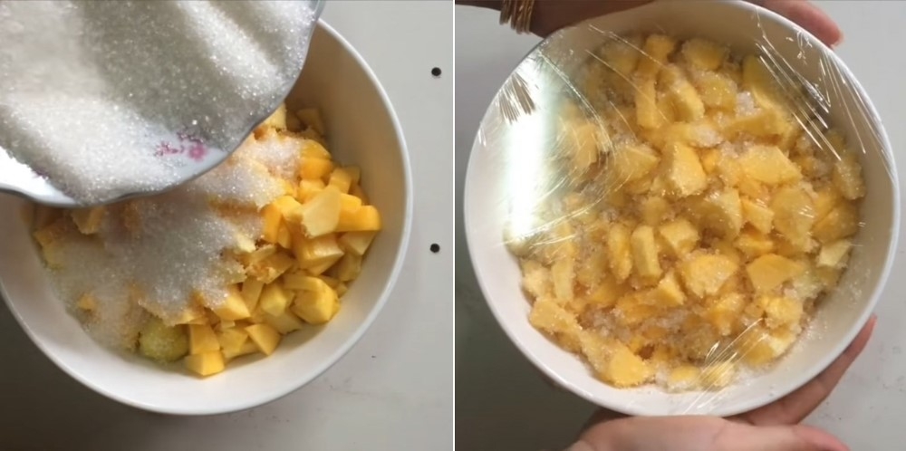 Ướp đào với đường