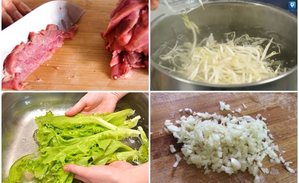 Sơ chế nguyên liệu làm bún trộn
