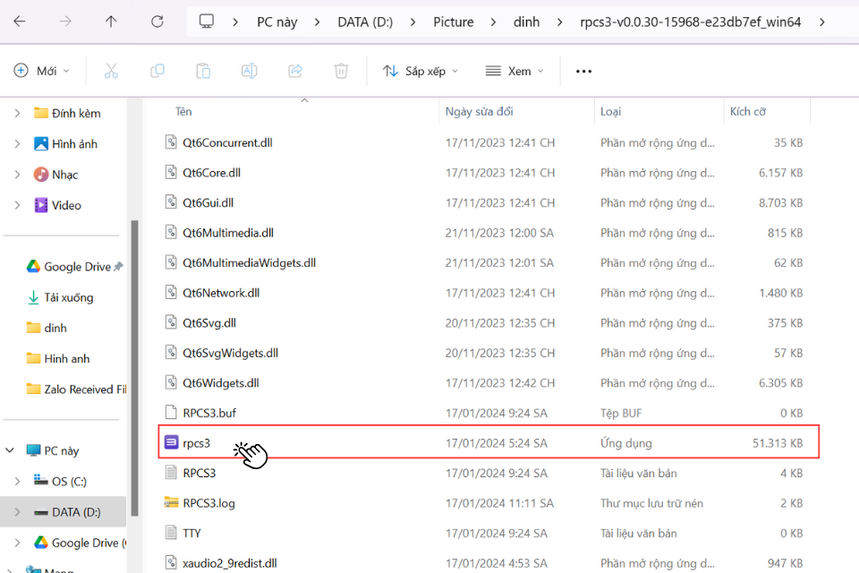Giải nén và mở ứng dụng RPCS3