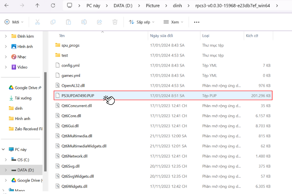 Dán file PS3UPDAT490.PUP vào thư mục giải nén RPCS3 ở bước 1