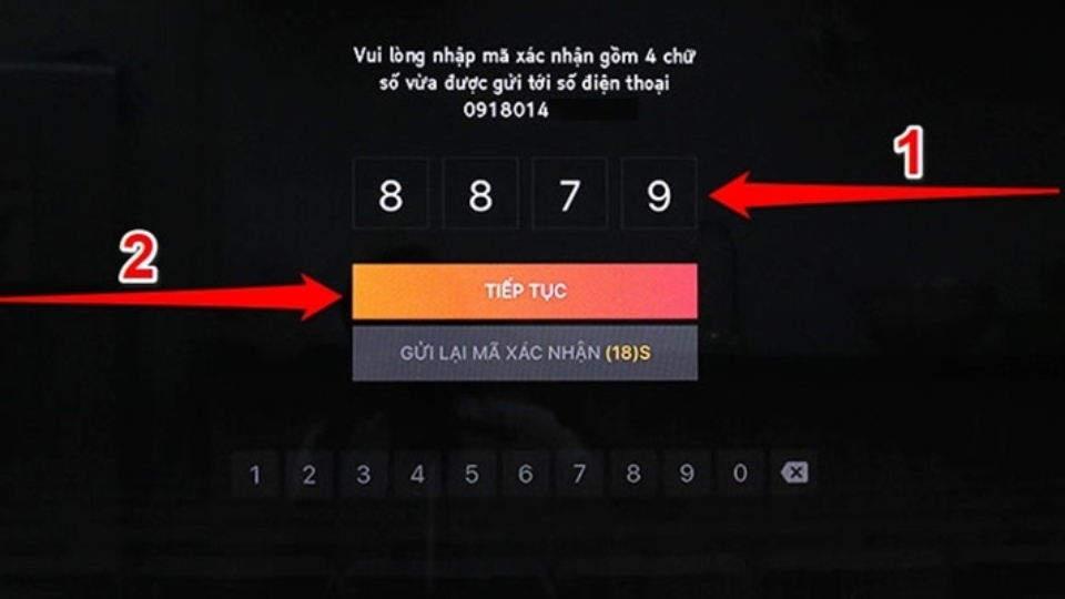 Bạn nhập mã xác nhận được gửi đến số điện thoại bạn vừa mới điền