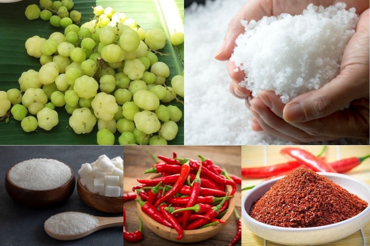 Chuẩn bị nguyên liệu làm mứt chùm ruột muối ớt
