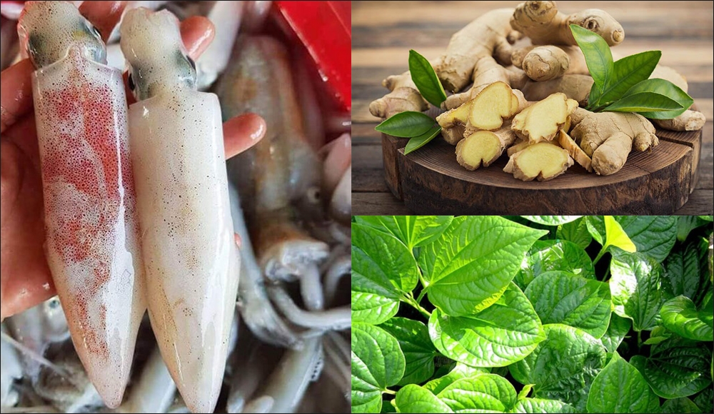 Nguyên liệu làm mực hấp lá lốt