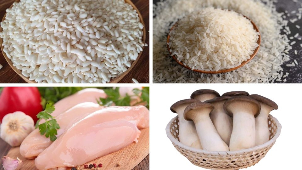 Nguyên liệu làm món cháo gà nấm