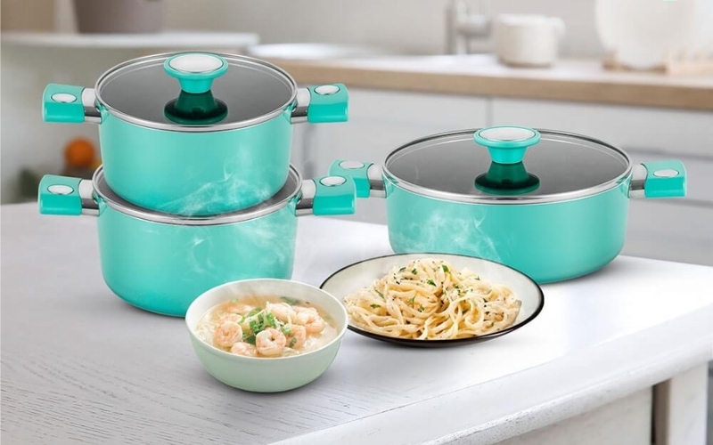 Bộ 3 nồi nhôm 6 lớp chống dính nắp kính Elmich EL-5112BL