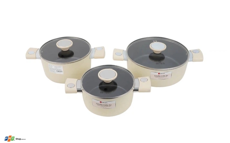 Bộ 3 nồi nhôm 6 lớp chống dính vân đá ánh kim siêu bền Elmich EL -5204BE 18cm/20cm/24cm