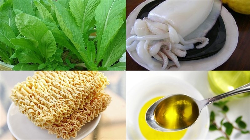 Chuẩn bị đầy đủ nguyên liệu làm mì xào mực tươi