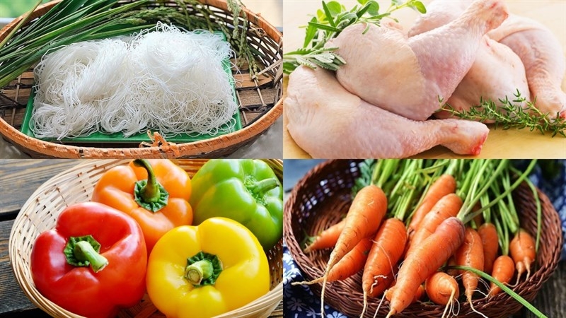 Các nguyên liệu cần có cho món miến xào gà