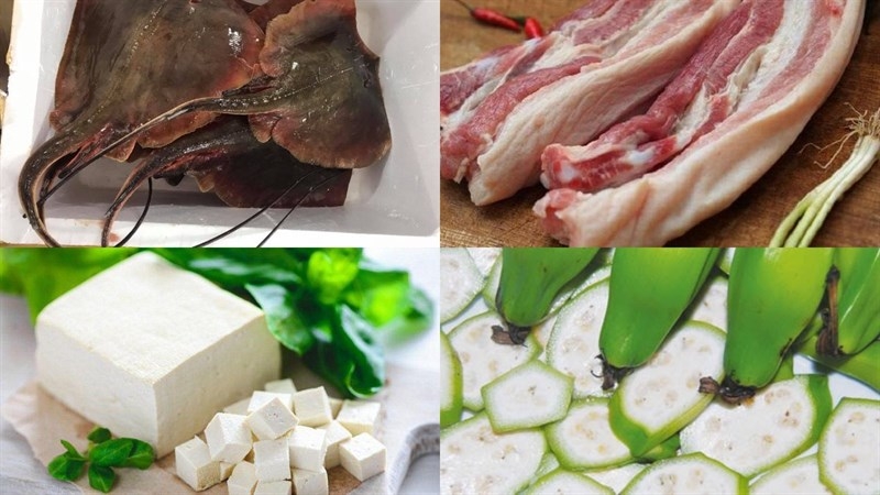 Nguyên liệu cần thiết trong món cá đuối om chuối đậu