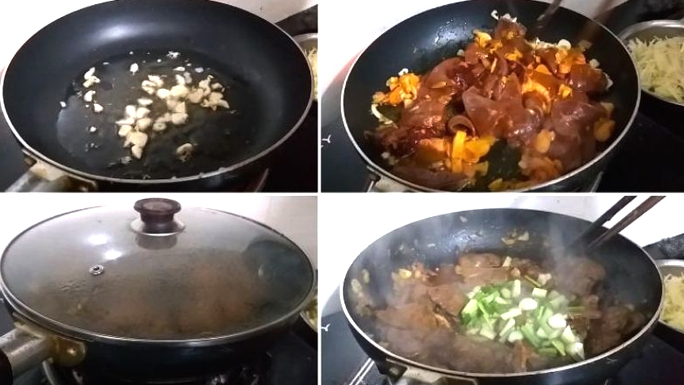 Xào gan bò với tỏi và nêm gia vị
