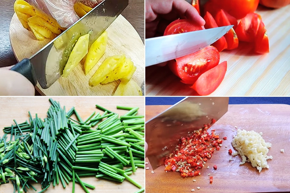 Sơ chế những nguyên liệu làm gan bò xào dứa và cà chua