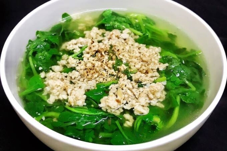 Rau cải xoong nấu thịt băm