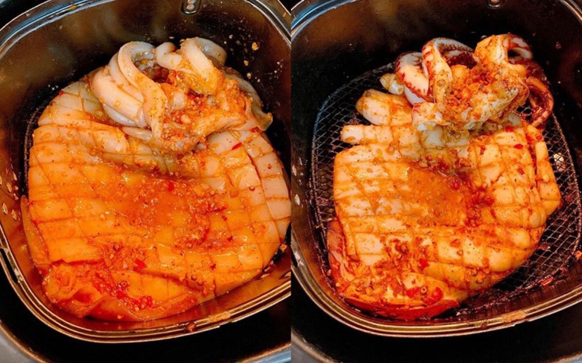 Bước 3: Nướng mực 1 nắng bằng nồi chiên không dầu
