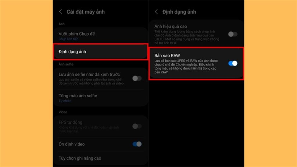 Truy cập vào mục "Cài đặt máy ảnh"