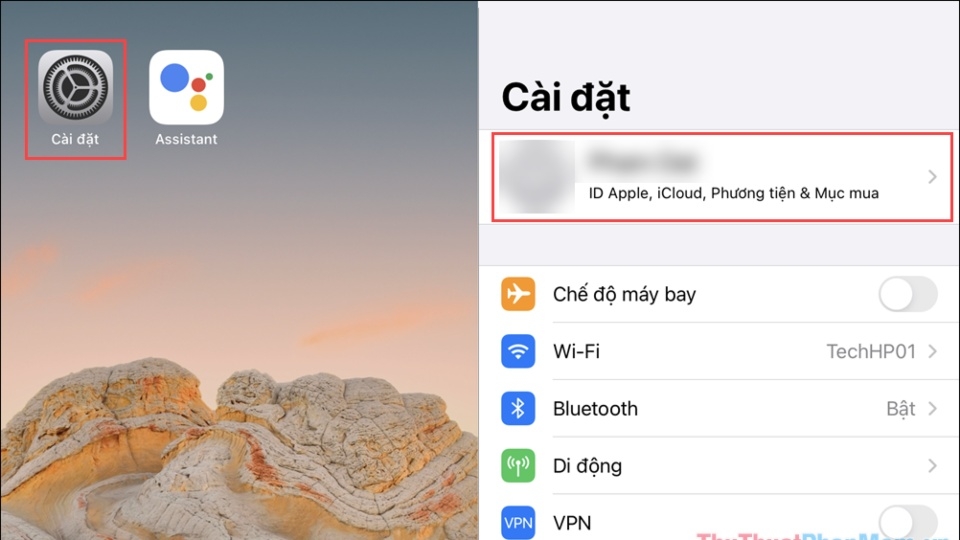 Vào phần Cài đặt > chọn Phương tiện và mục mua.