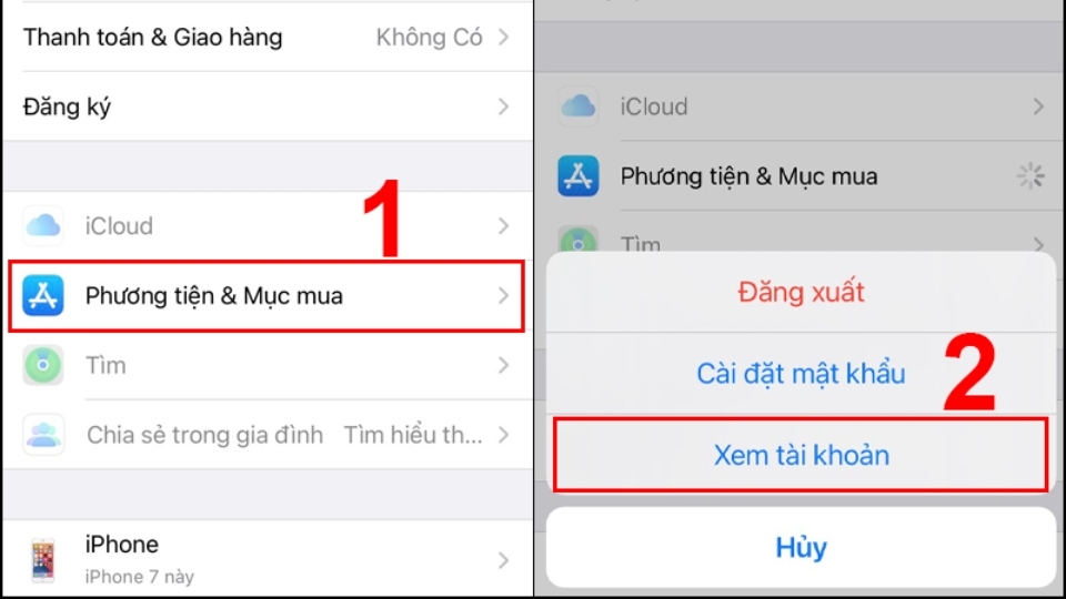 Bạn chọn vào mục Xem tài khoản và nhập mật khẩu Apple ID