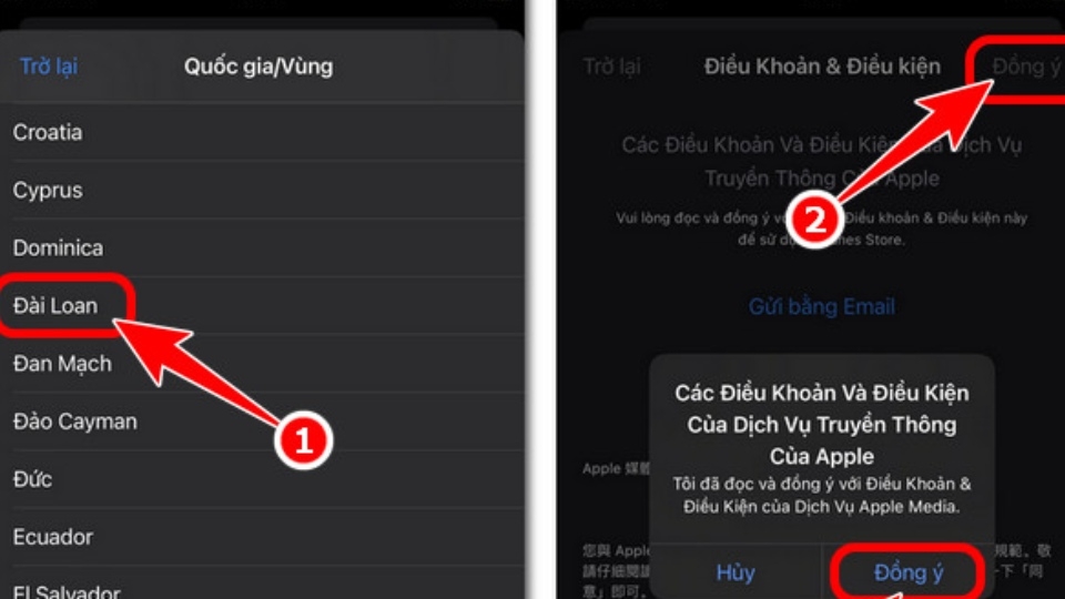 Vào Quốc gia/vùng > Thay đổi quốc gia hoặc vùng