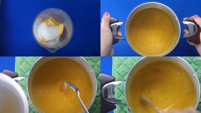 Nấu phần nước cốt xoài với gelatin