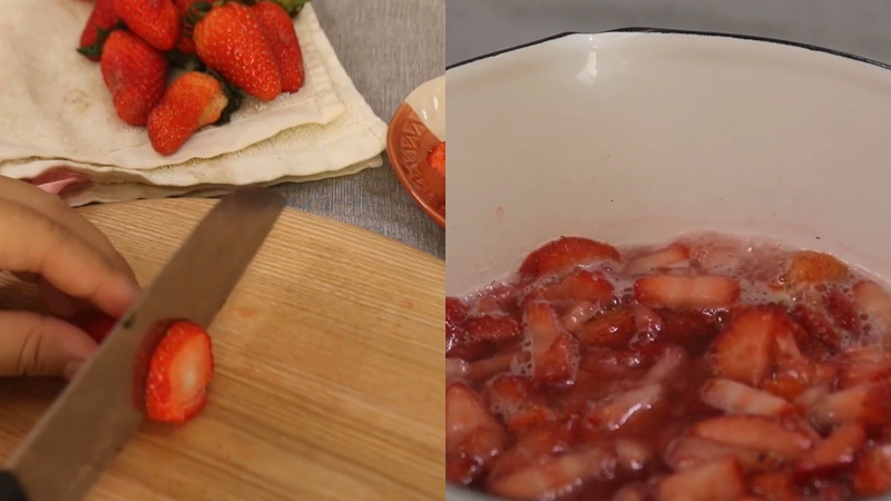 Công đoạn rim sốt dâu