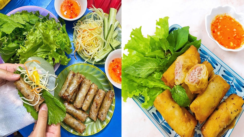 Ăn chả giò cùng với nhiều loại rau xanh