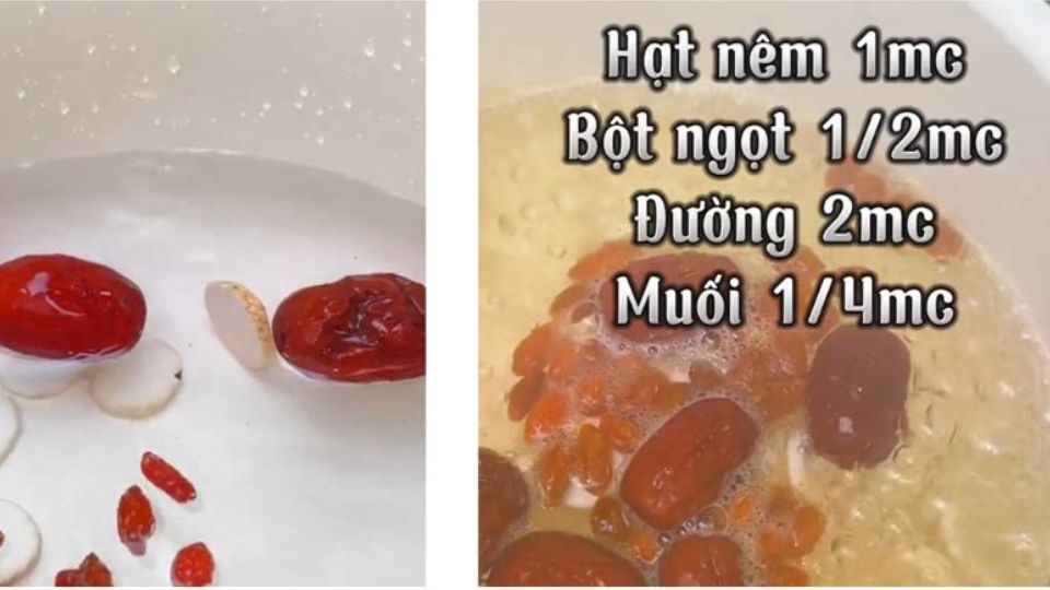 Cho táo đỏ, kỷ tử, hoài sơn cùng gia vị để làm nước um bầu