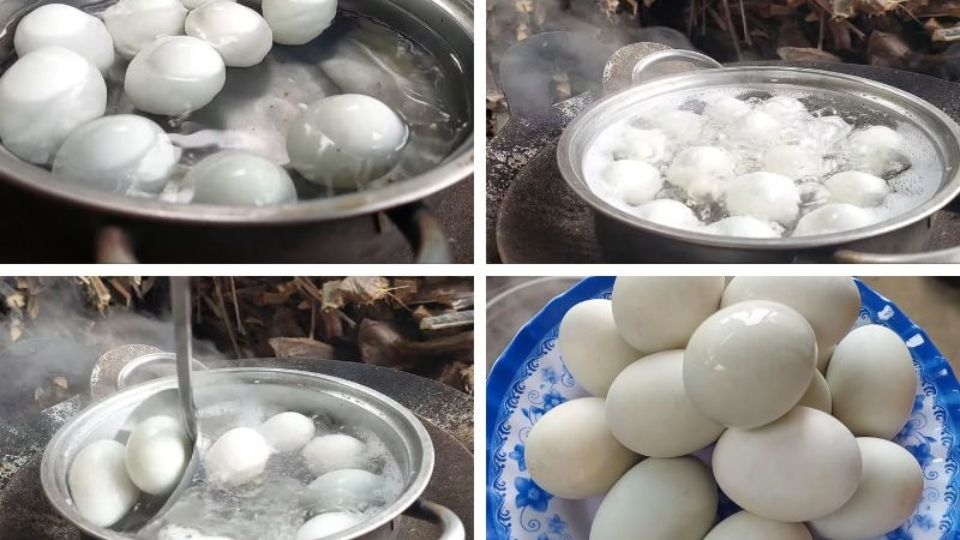 Luộc trứng vịt lộn rồi bóc vỏ