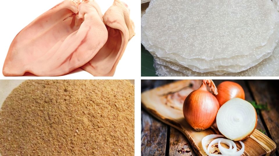 Nguyên liệu làm tai heo trộn thính cuốn bánh tráng
