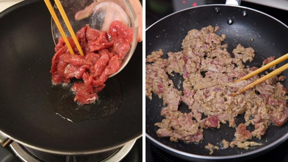 Thực hiện món miến xào bò