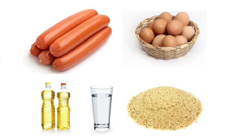 Nguyên liệu chuẩn bị làm xúc xích chiên xù