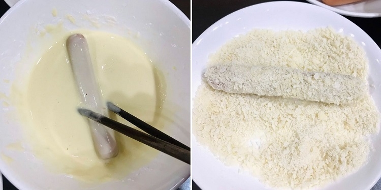 Lăn xúc xích qua bột chiên xù