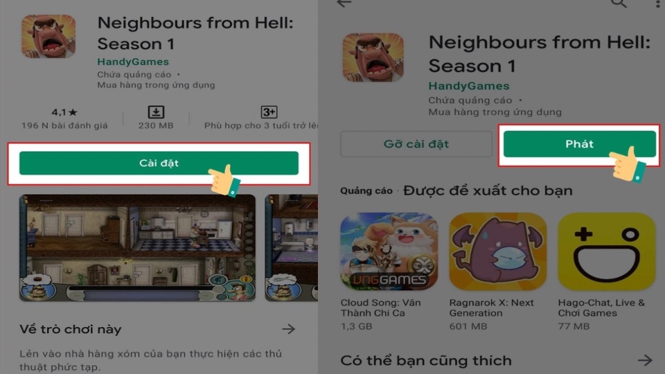 Khi đã thấy game muốn tải, bạn nhất vào ô “Cài đặt”