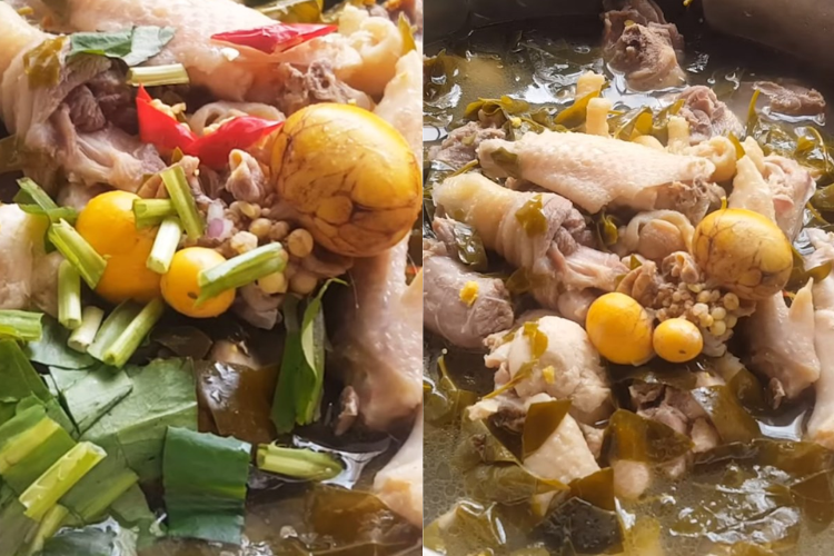 Thành phẩm lẩu gà lá giang