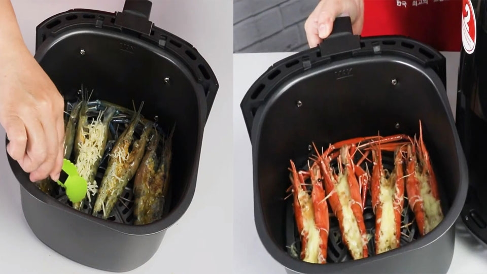 Sử dụng nồi chiên không dầu để nướng tôm
