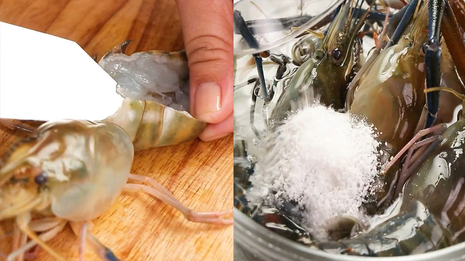 Sơ chế và ngâm tôm trong muối
