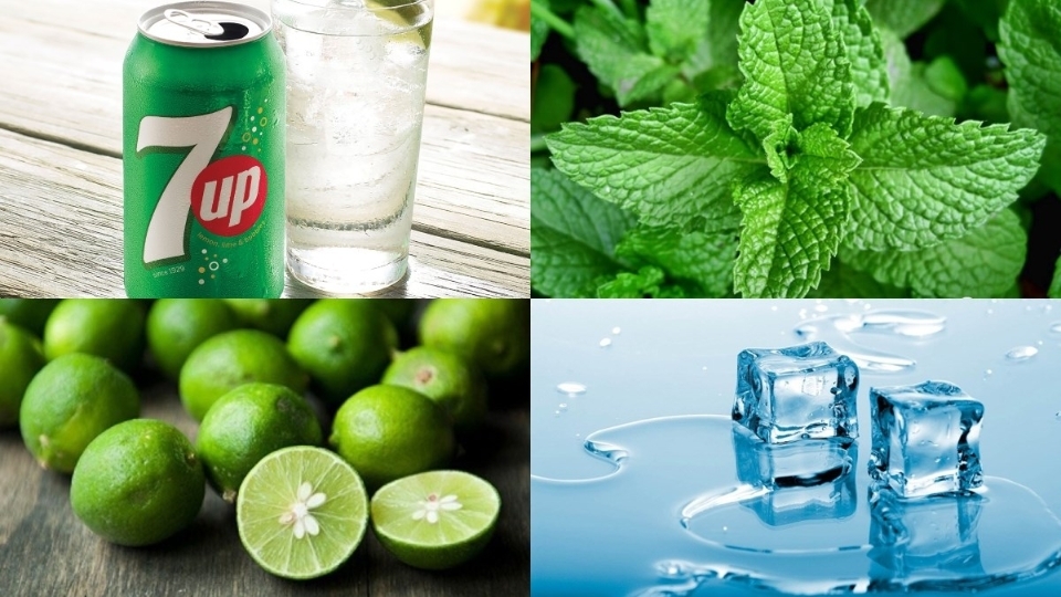 Tiến hành đổ nước 7Up vào một tô, thêm 100g đường và nước cốt chanh và khuấy đều