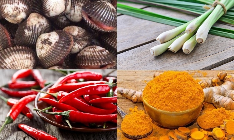 Nguyên liệu chuẩn bị làm sò lông xào sả ớt