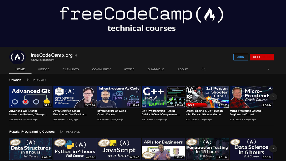 Kênh youtube của FreeCodeCamp
