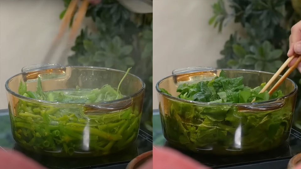 Chần sơ qua rau bầu