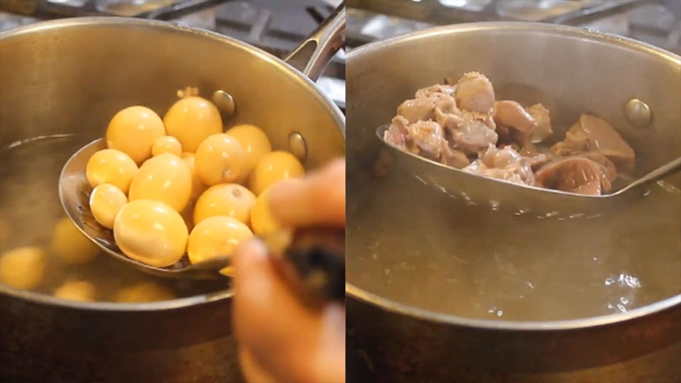 Luộc trứng non và lòng gà