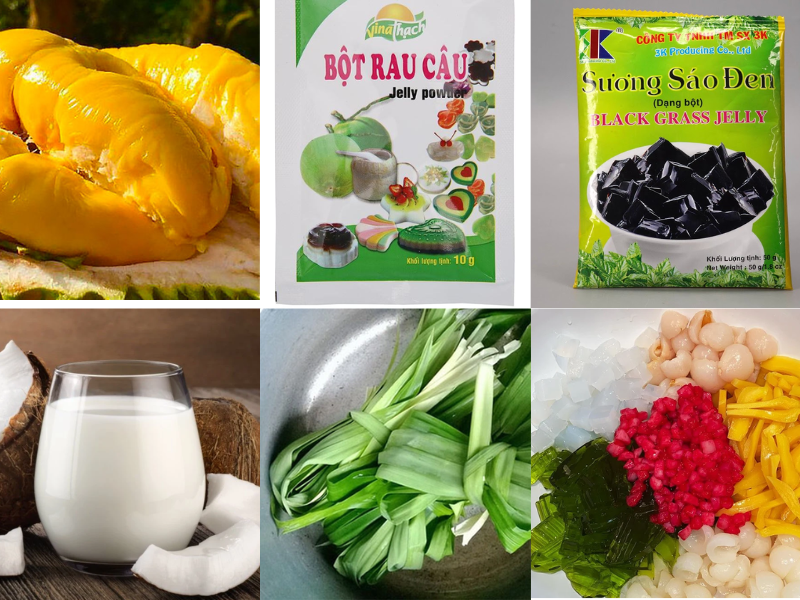 Nguyên liệu cần chuẩn bị để làm chè Thái sầu riêng