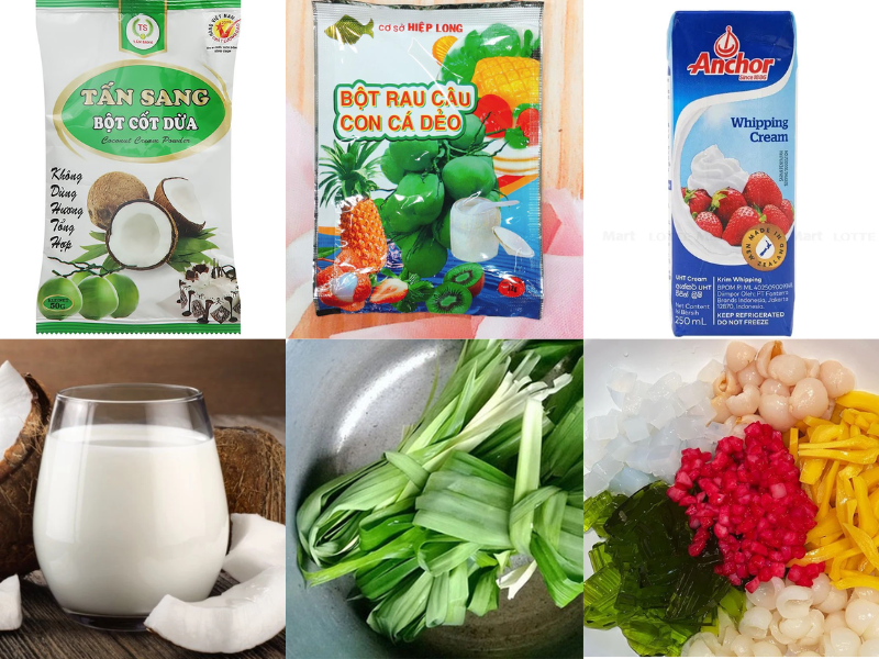 Nguyên liệu cần chuẩn bị cho món chè Thái sợi phở