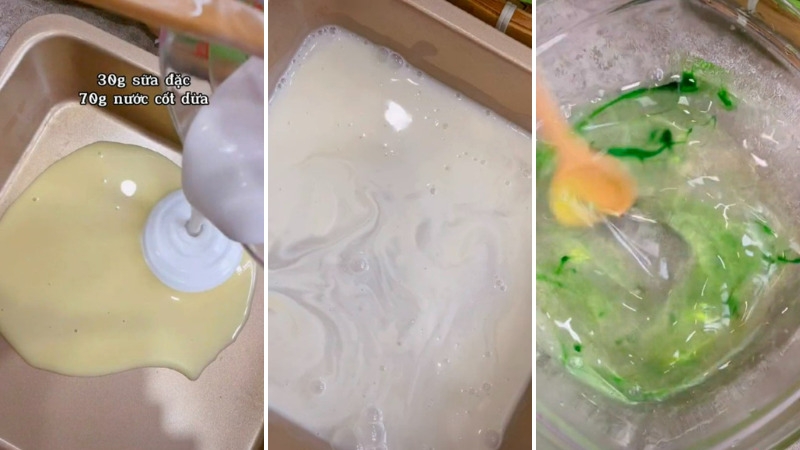 Đổ lần lượt 3 khuôn rau câu như hình