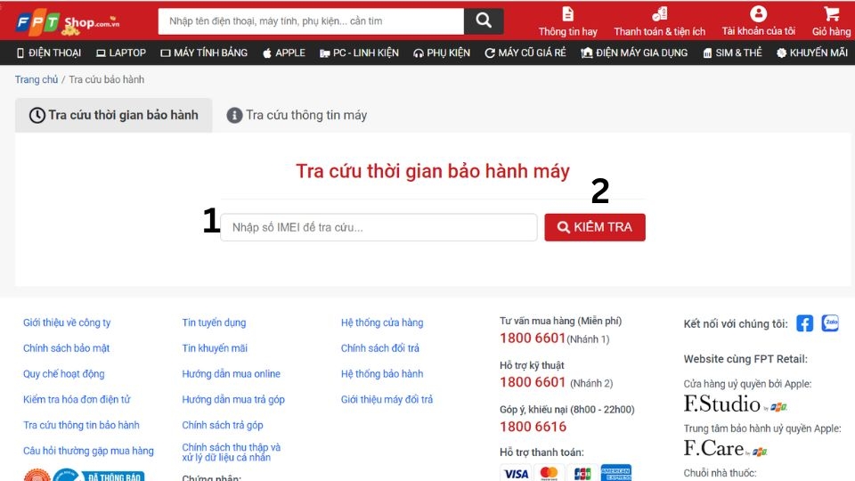 Tra cứu trên website của FPT Shop