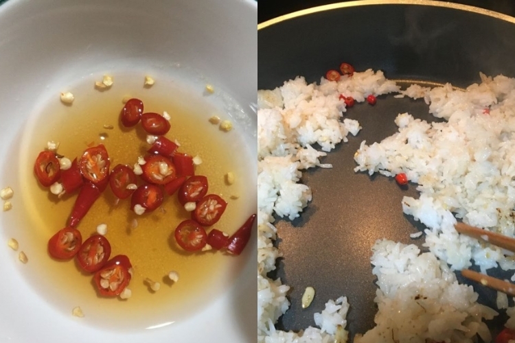 Chiên tỏi và nước mắm để làm cơm chiên tỏi