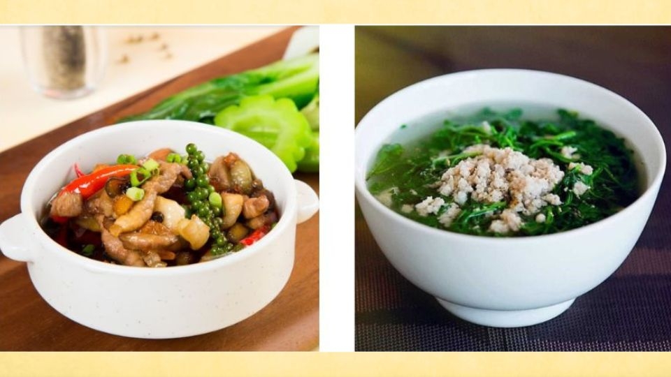 Thịt đùi kho tiêu, canh rau dền thịt băm là món ăn đầy đủ dinh dưỡng và dễ làm