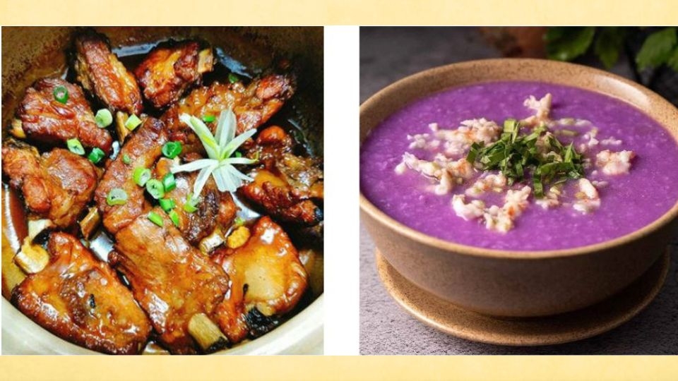 Sườn kho tiêu, canh khoai mỡ thịt băm