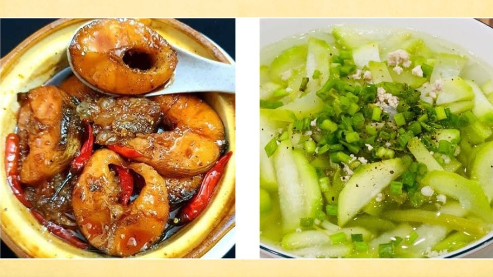 Cá lóc kho tộ, canh bí đao nấu thịt