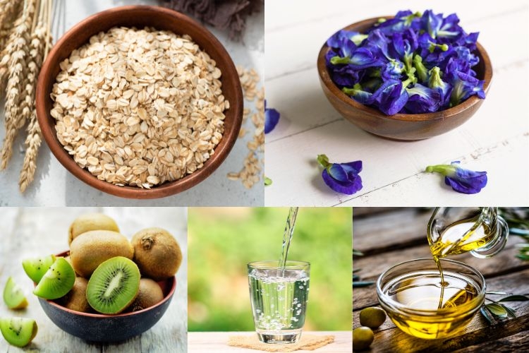 Nguyên liệu cần chuẩn bị để làm món đậu hũ non yến mạch với hoa đậu biếc